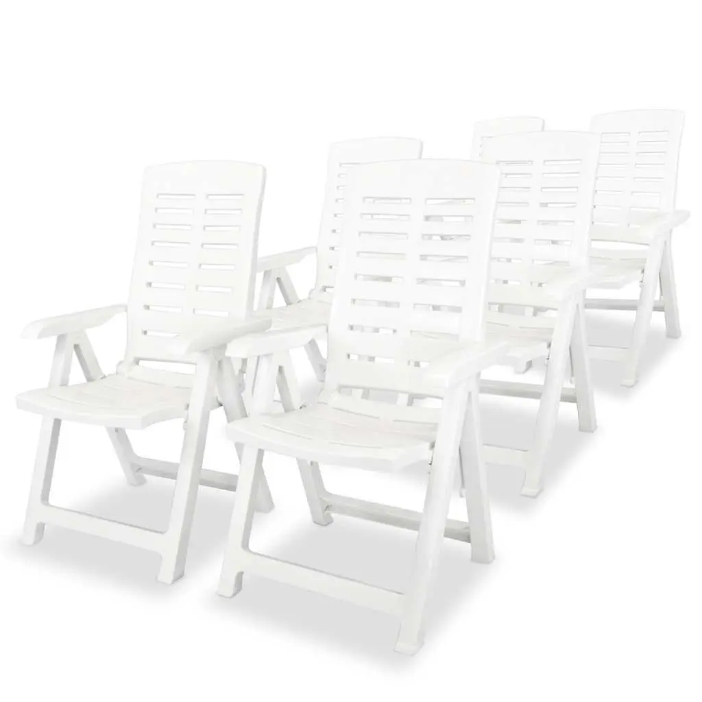 Outdoor Dining Set Plastic 7 Piece White Garden Table Folding Chairs Reclining
