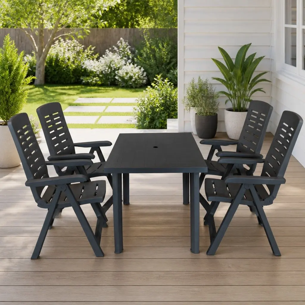 Outdoor Dining Set Plastic 5 Piece Anthracite