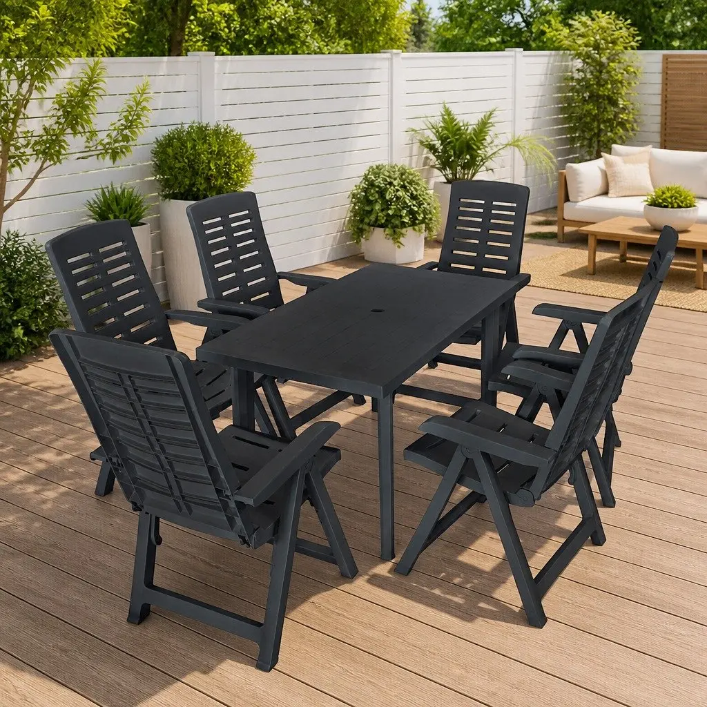 Outdoor 7-Piece Dining Set with Umbrella Hole