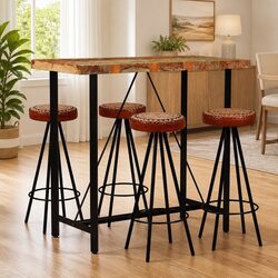 5-Piece Industrial Bar Set with Solid Wood and Steel