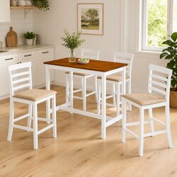 5-Piece Dark Brown Bar Table and Stool Set for Dining