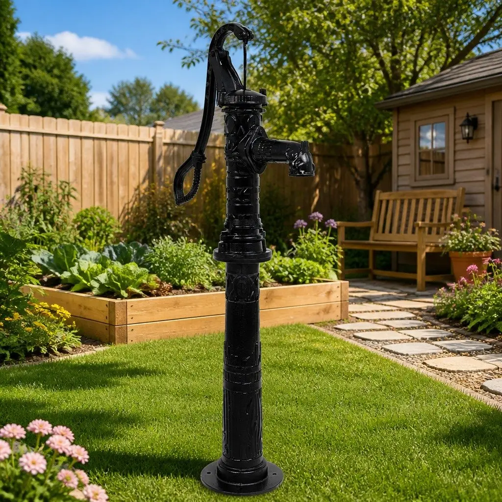 Hand Operated Garden Water Pump Cast Iron 38mm Black