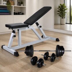 Workout Bench Adjustable Backrest Home Gym Barbell Dumbbell Weight Set 60.5kg