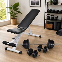 Premium Adjustable Workout Bench with Barbell and Dumbbells
