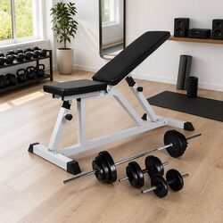 Durable Adjustable Weight Bench with 30.5kg Barbell Set