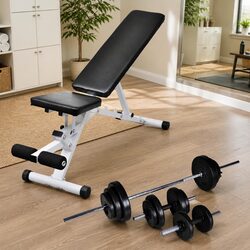 Durable Adjustable Weight Bench and Barbell Set 30.5kg