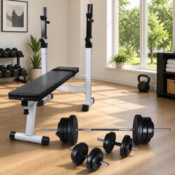 Durable Adjustable Workout Bench with Weight Rack Set