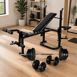 High-Quality Weight Bench with Rack and 60.5kg Set
