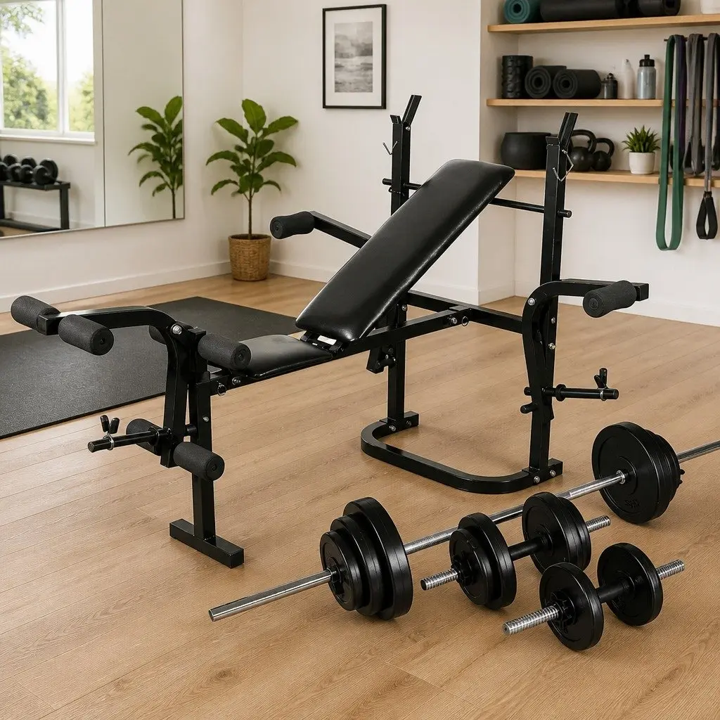 Folding Weight Bench with 30.5kg Barbell Set