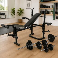 Durable Folding Weight Bench with 30.5kg Barbell Set