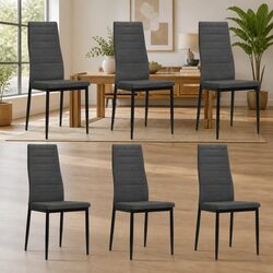 Set of 6 Grey Fabric Dining Chairs with Padded Backrest