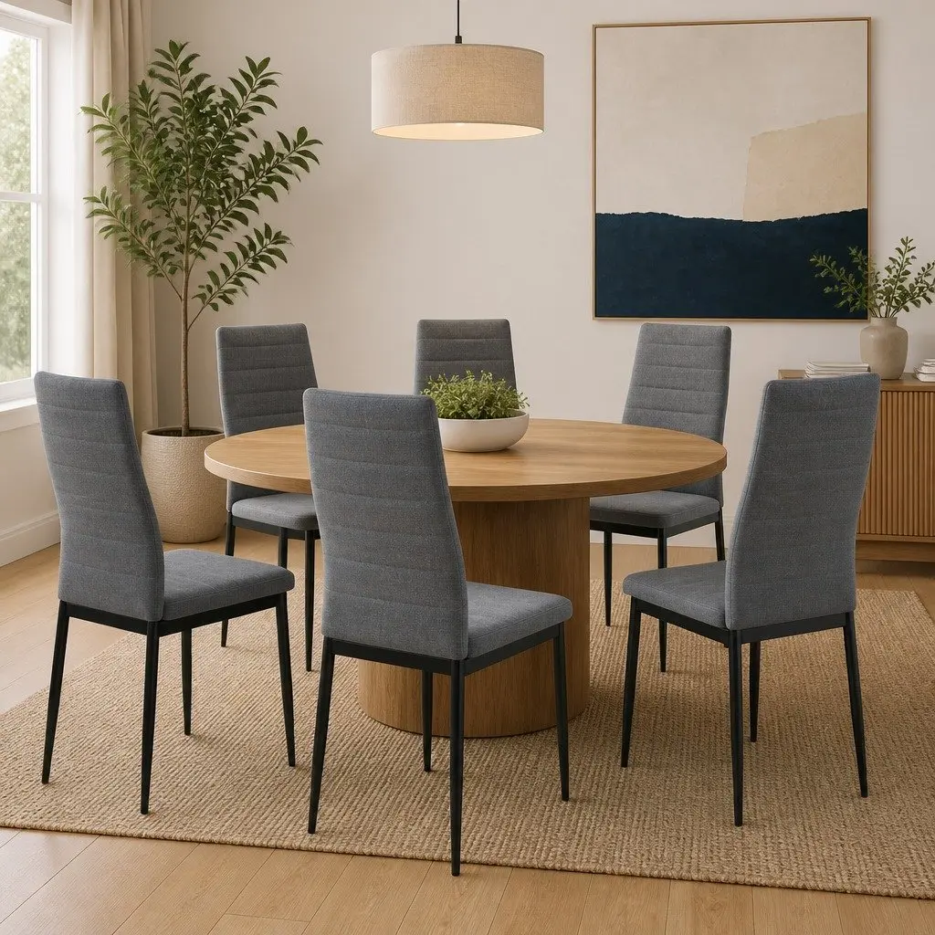 Set of 6 Light Grey Padded Dining Chairs for Kitchen