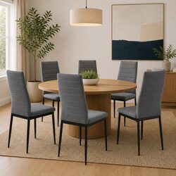 Set of 6 Light Grey Padded Dining Chairs for Kitchen