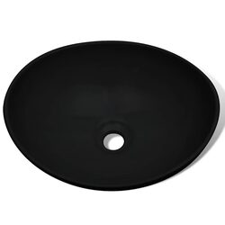 High Gloss Black Oval Ceramic Basin for Bathroom