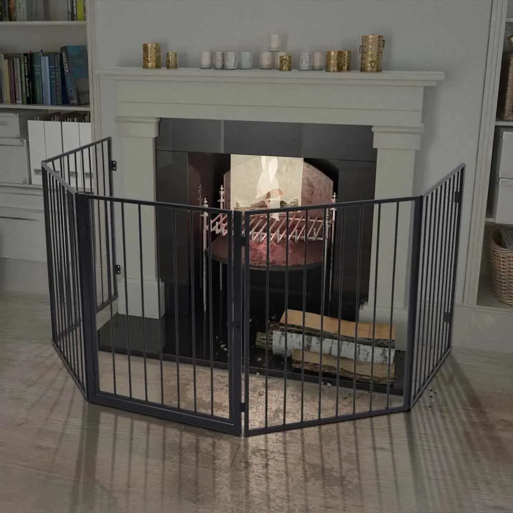 Black Steel Fireplace Pet Safety Barrier with Gate