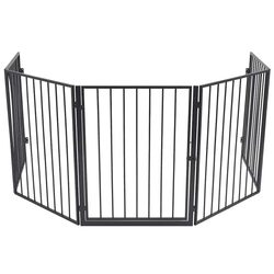 Durable Black Steel Fireplace Pet Safety Barrier with Gate