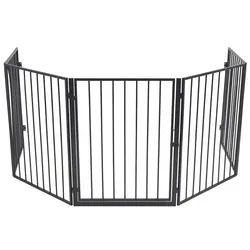Durable Black Steel Fireplace Pet Safety Barrier with Gate