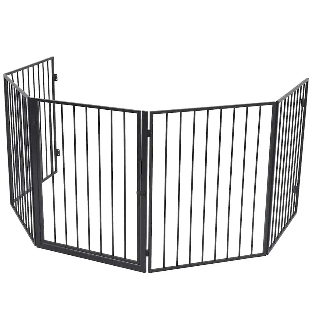 Fireplace Screen Steel Black Barrier Fence with Swing Gate Door for Pets