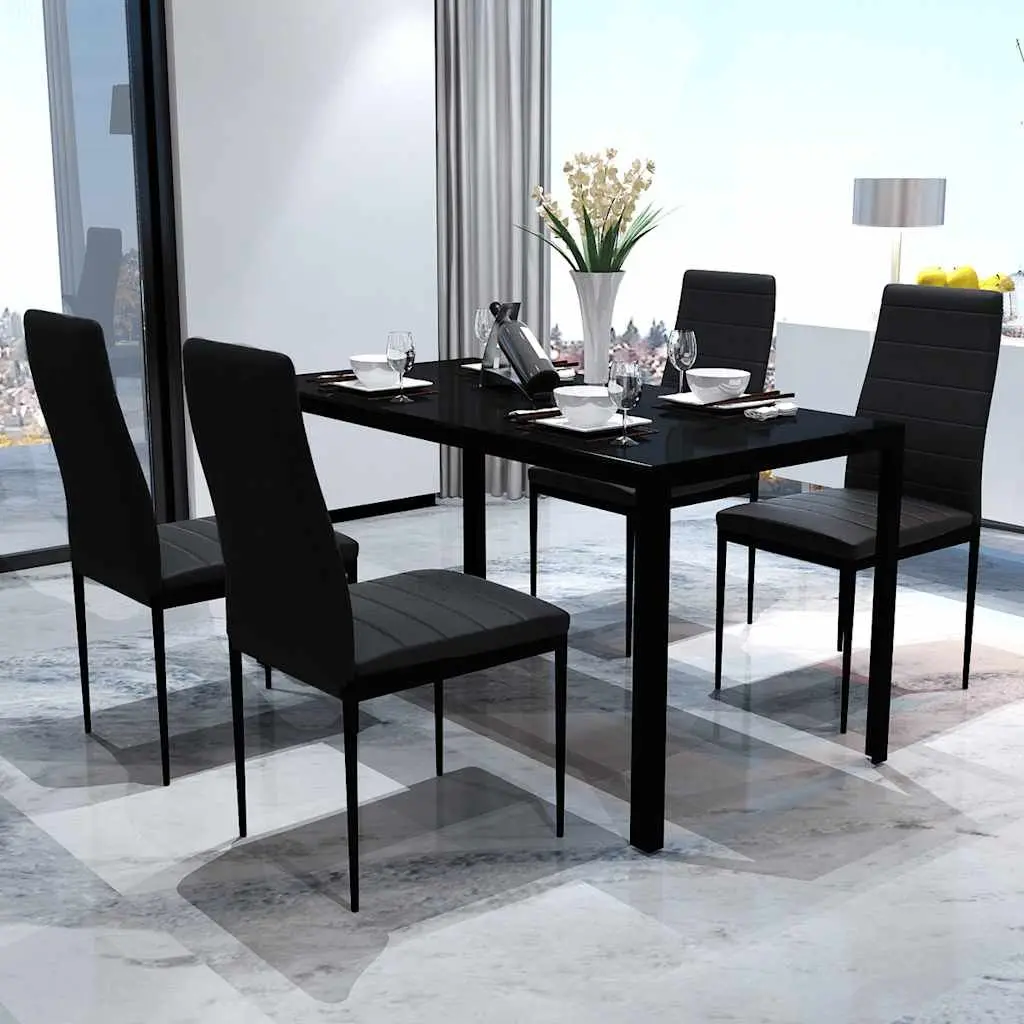 Dining Set Artificial Leather Black 5 Piece Modern Kitchen Table 4 Chairs