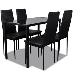 Stylish 5-Piece Black Dining Set with Modern Table and Chairs