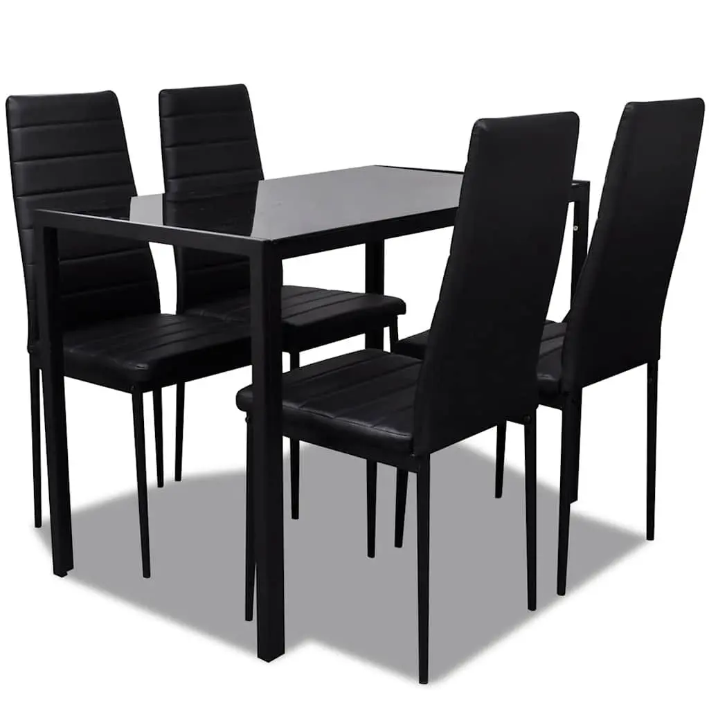 Dining Set Artificial Leather Black 5 Piece Modern Kitchen Table 4 Chairs