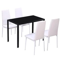5-Piece Dining Set with Glass Table and Leather Chairs