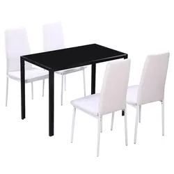 5-Piece Dining Set with Glass Table and Leather Chairs