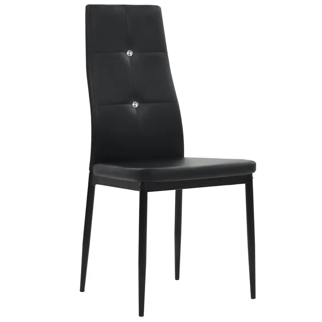 Set of 6 Black Faux Leather Dining Chairs with Crystal Accents