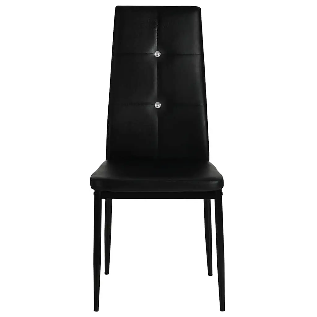 Set of 6 Black Faux Leather Dining Chairs with Crystal Accents