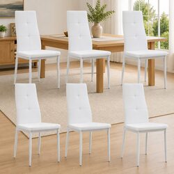 Set of 6 Modern White Faux Leather Dining Chairs