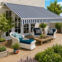 Durable Folding Awning 300cm for Outdoor Shade Blue White