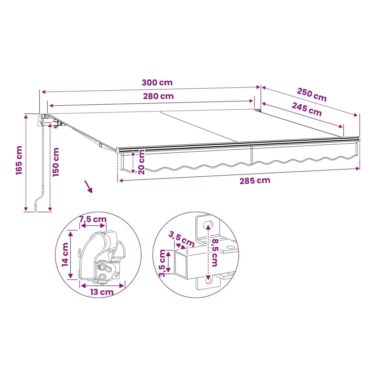 Folding Awning Aluminium 300cm Cream Polyester