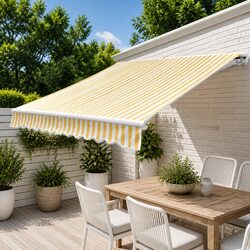 Durable Folding Awning 300cm Outdoor Shade Yellow White