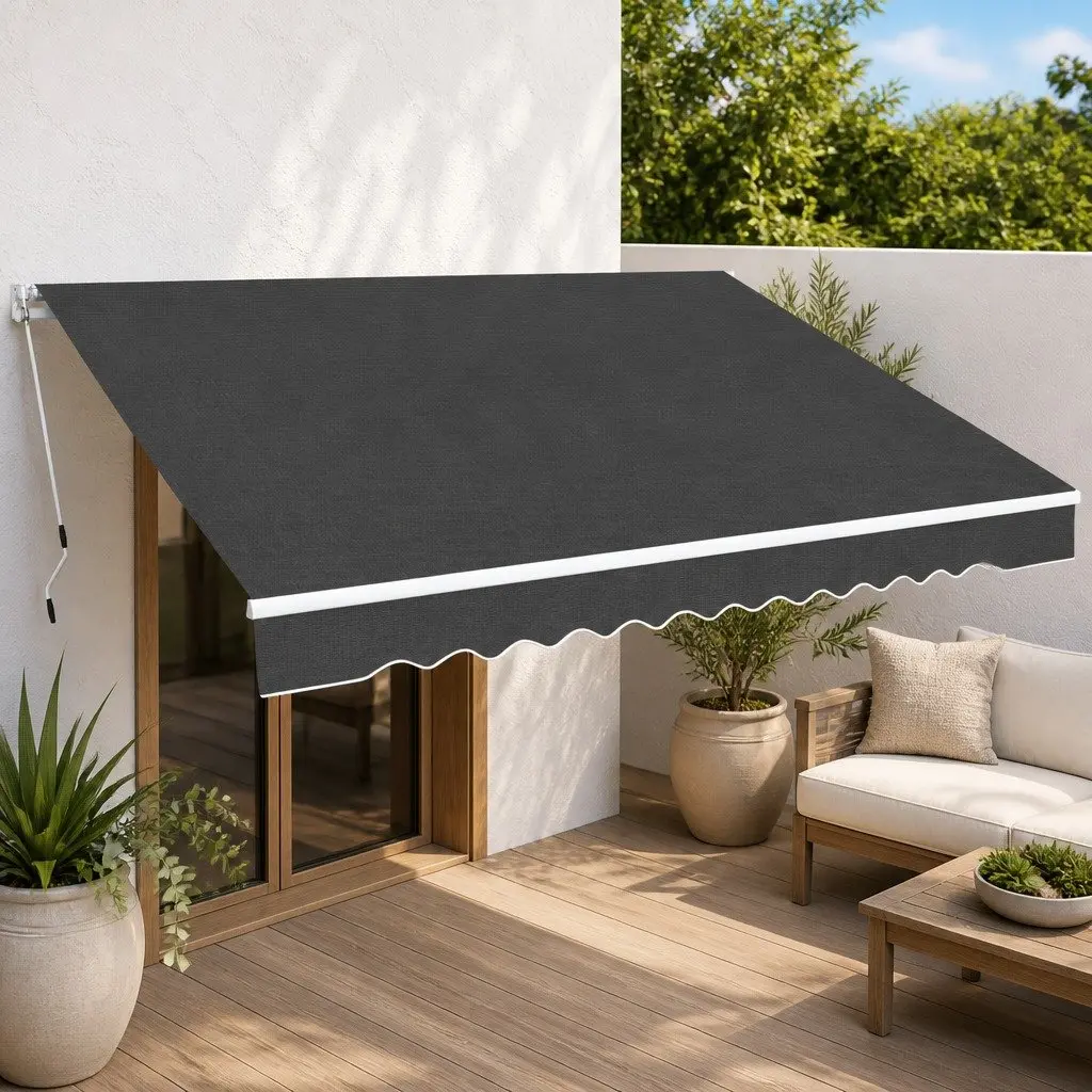 Manual Folding Awning 400cm Outdoor Patio Garden Wall Mounted Anthracite Shade