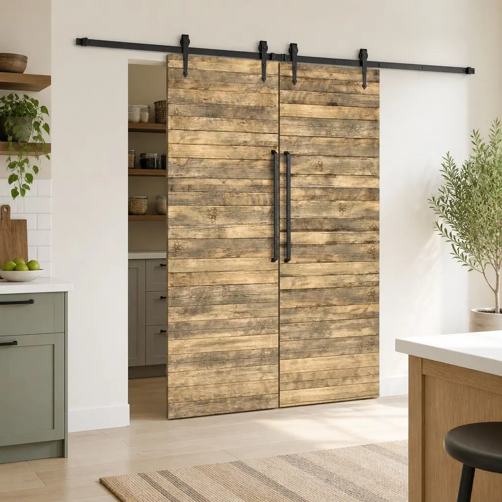 Sliding Door Hardware Kit 2x183cm Steel Rail System