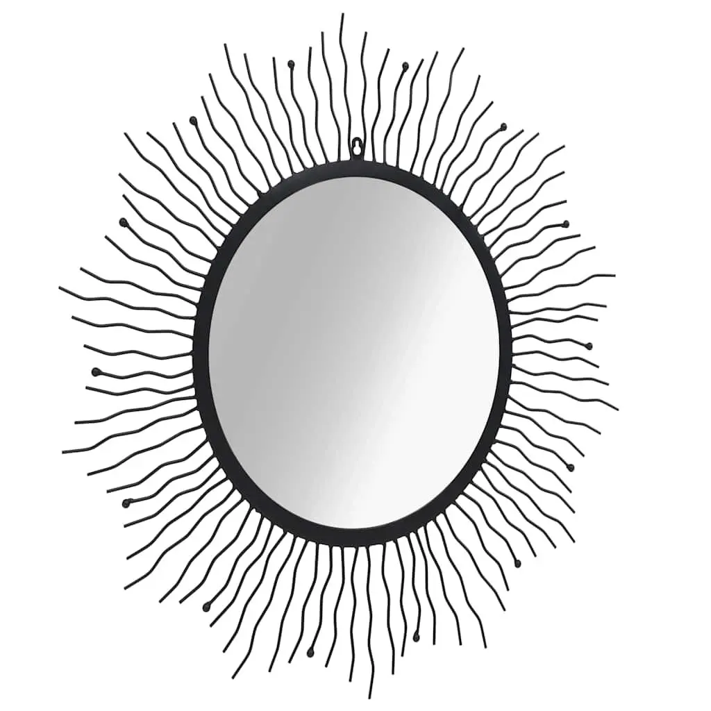 Garden Wall Mirror Sunburst 80cm Black Outdoor Patio Decor Antique Powder Coat