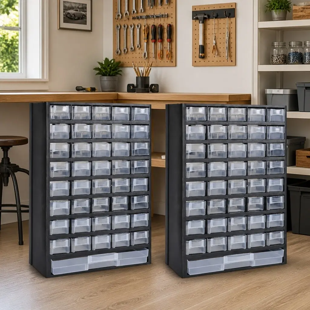 41-Drawer Plastic Tool Storage Cabinet Organizer Box Black 2 Pieces