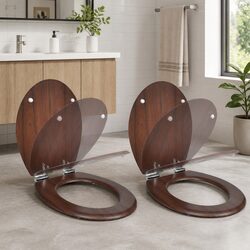 Brown MDF Toilet Seats with Soft Close Lids 2 Pack