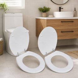 Durable White MDF Toilet Seats with Lids - 2 pcs