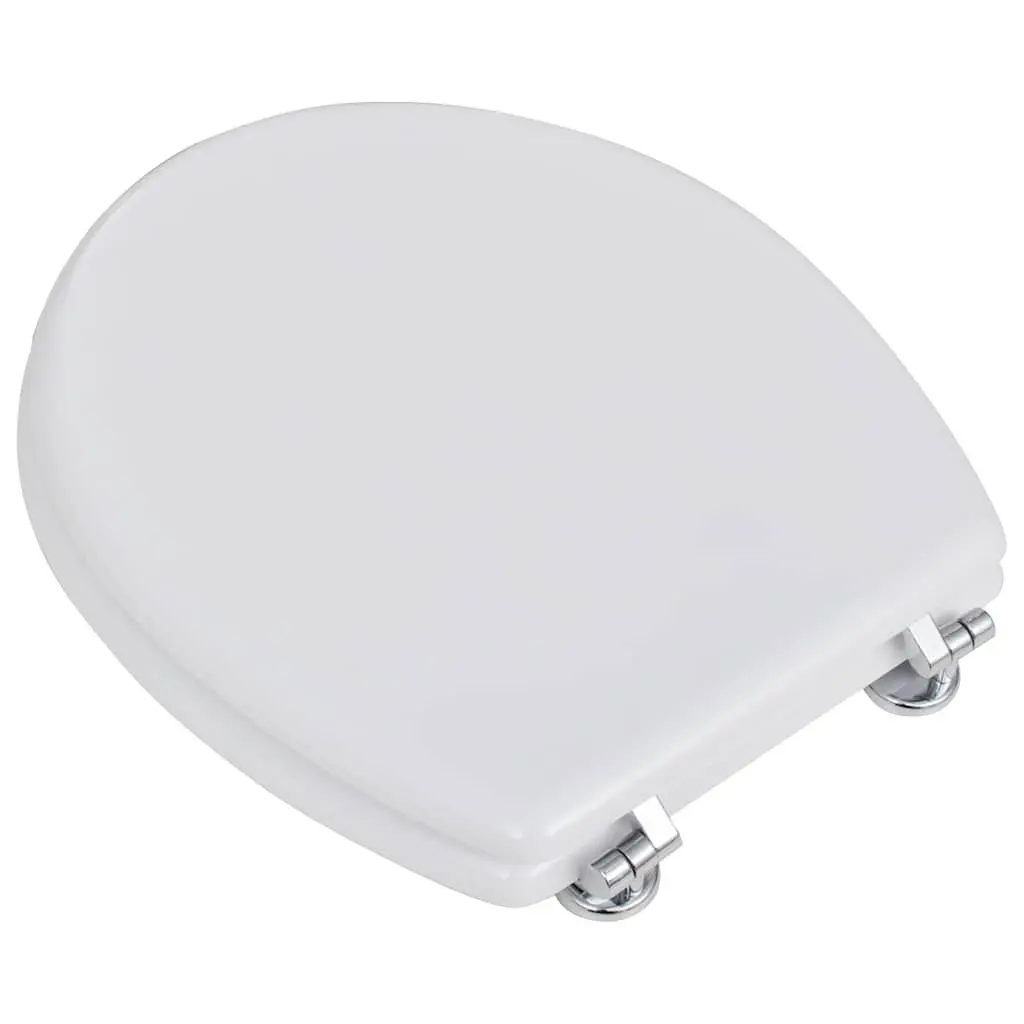 Toilet Seats with Lids 2 pcs White MDF Universal Bathroom Fixture Hinges