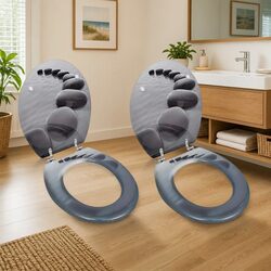 Durable Grey MDF Toilet Seats with Lids 2 Pack