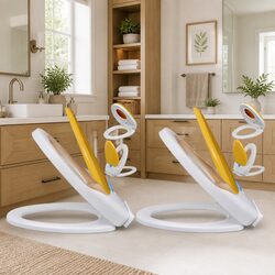 Durable Soft Close Toilet Seats 2-Pack in White and Yellow