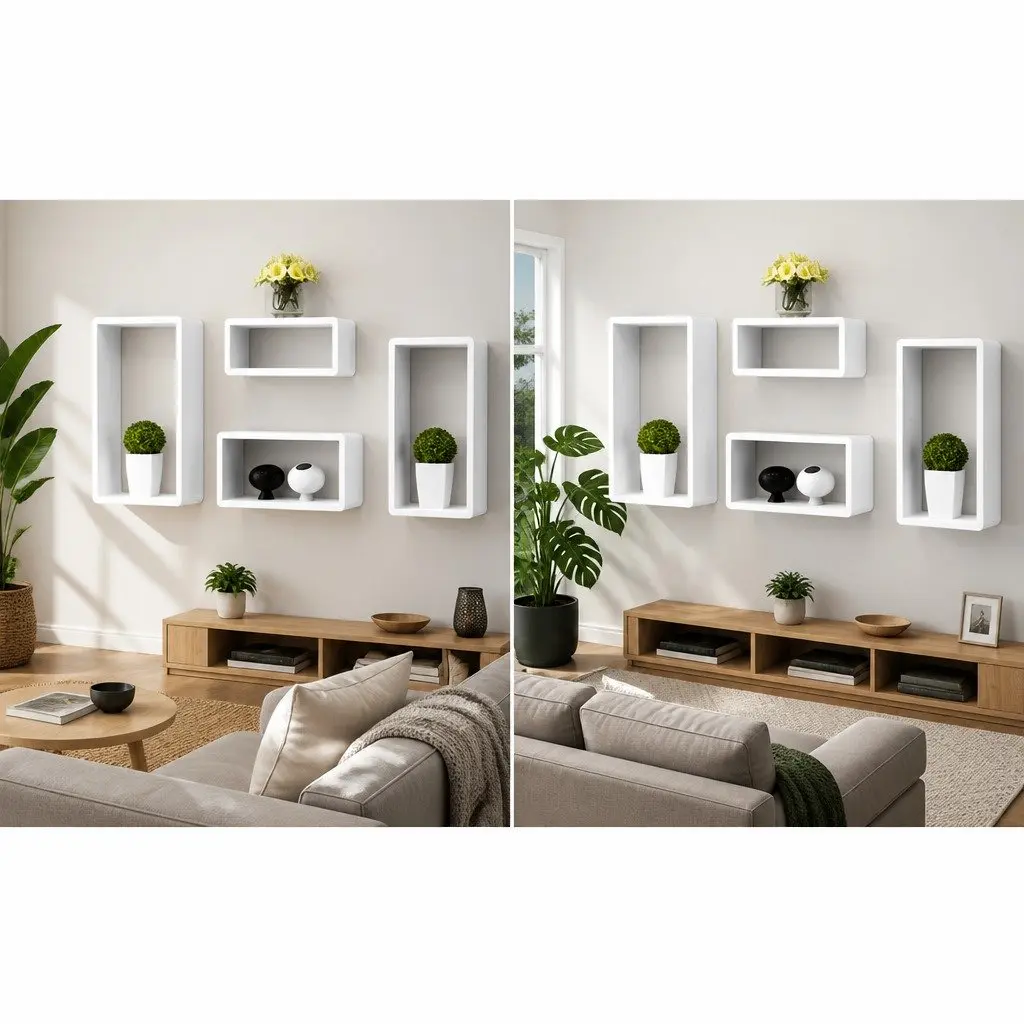 Cube Shelves MDF 8 Piece White Storage Display Floating Shelving Home Decor