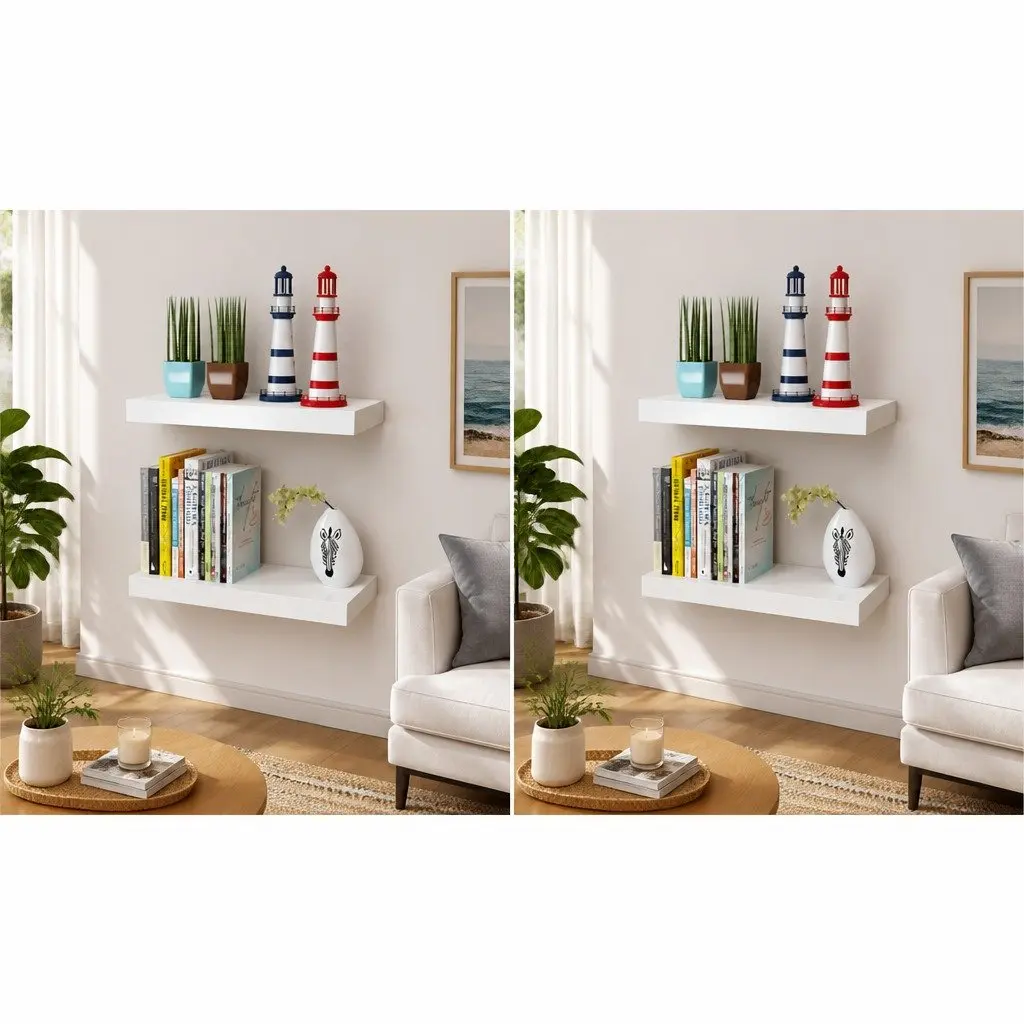 Wall Shelves MDF 40cm White Floating Display Storage Set of 4