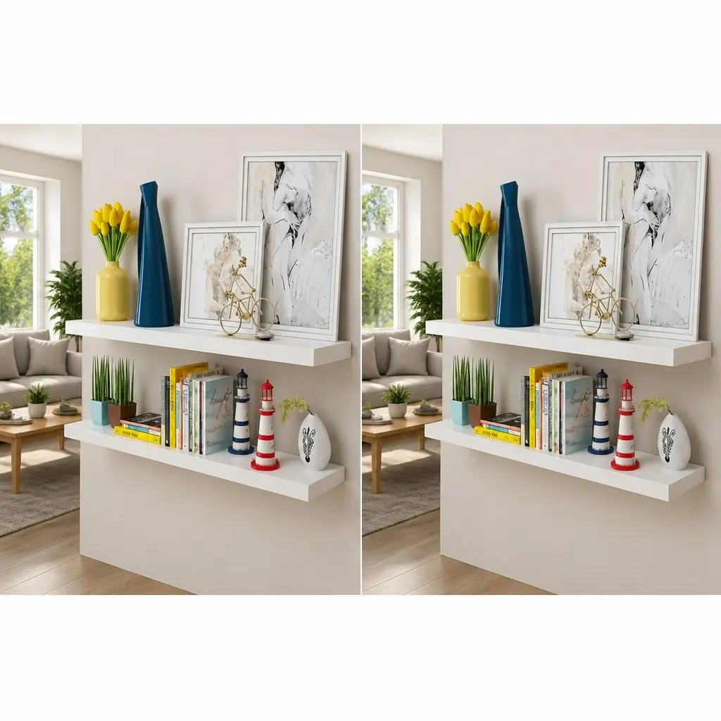 4-Piece White Floating Wall Shelves Set 100cm Storage