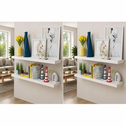 4-Piece White Floating Wall Shelves Set 100cm Storage