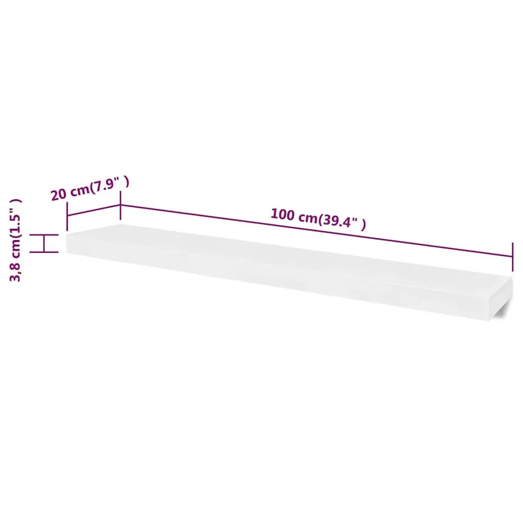 4-Piece White Floating Wall Shelves Set 100cm Storage