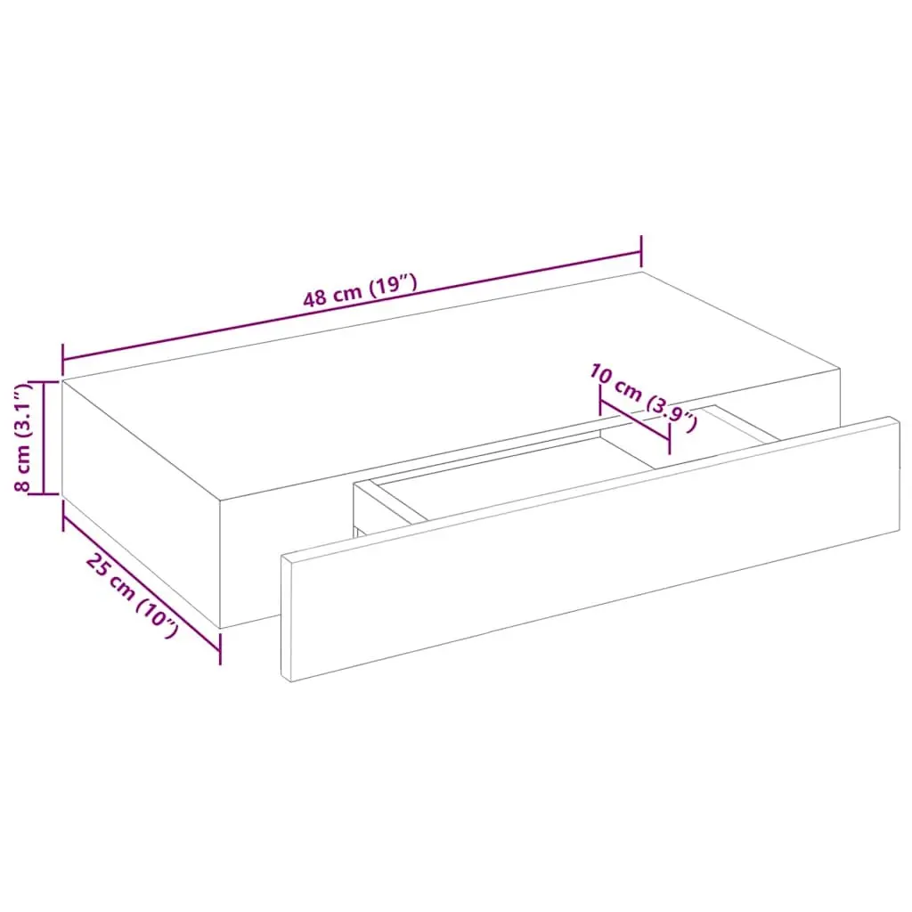 White Floating Wall Shelves with Drawer Storage Display 48cm Set of 2