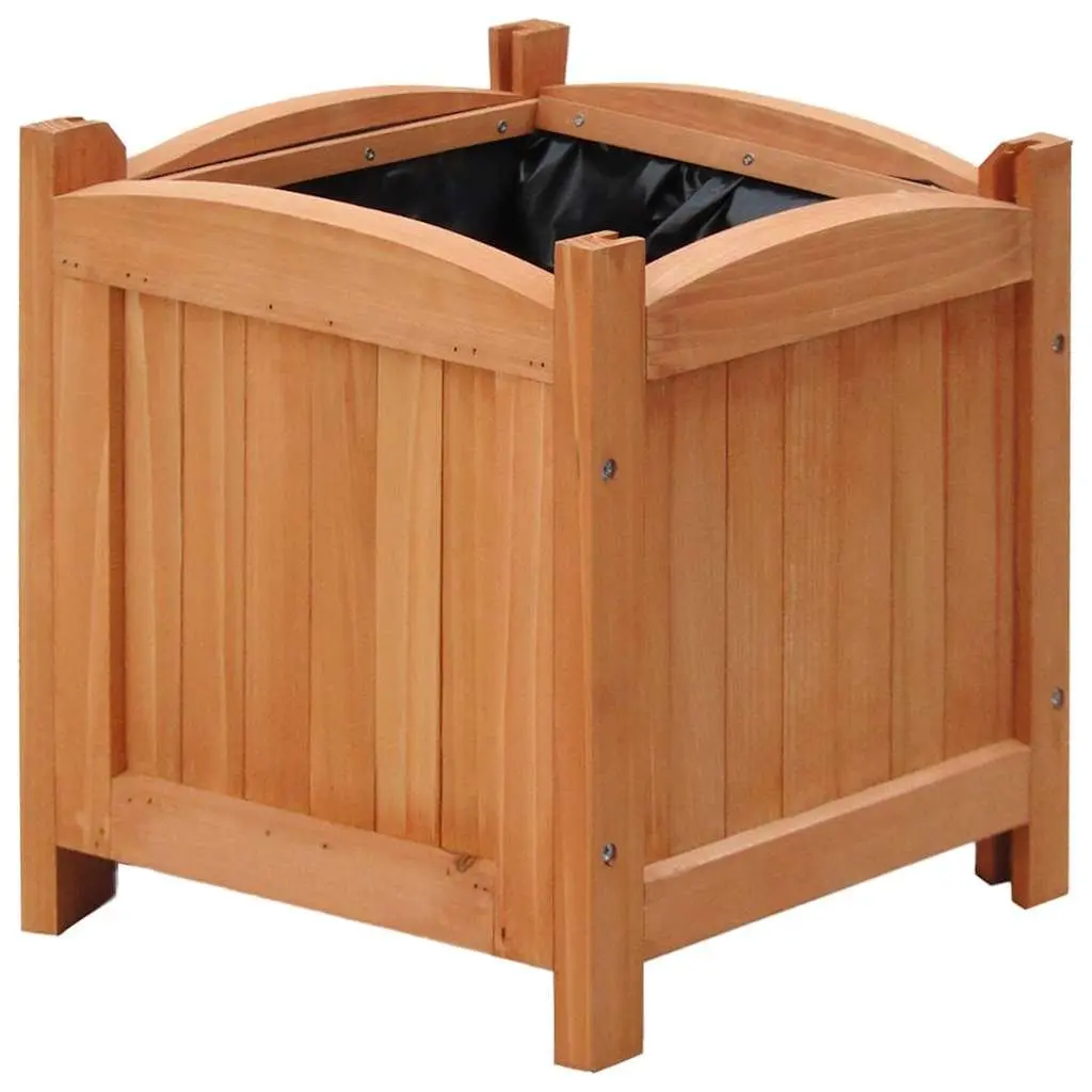Raised Garden Beds Wooden 30cm Brown 4 Piece Set Outdoor Planters for Plants Flowers
