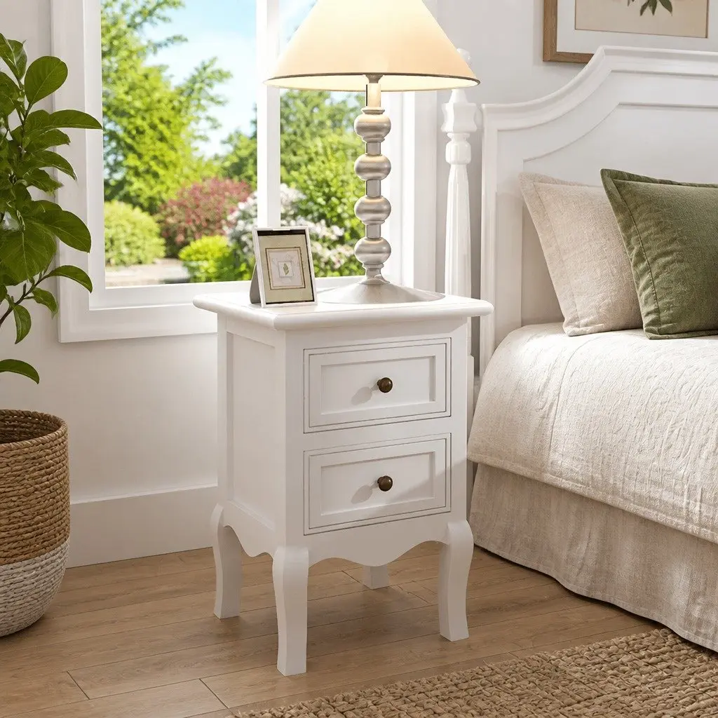 Set of 4 White Bedside Tables with Drawers